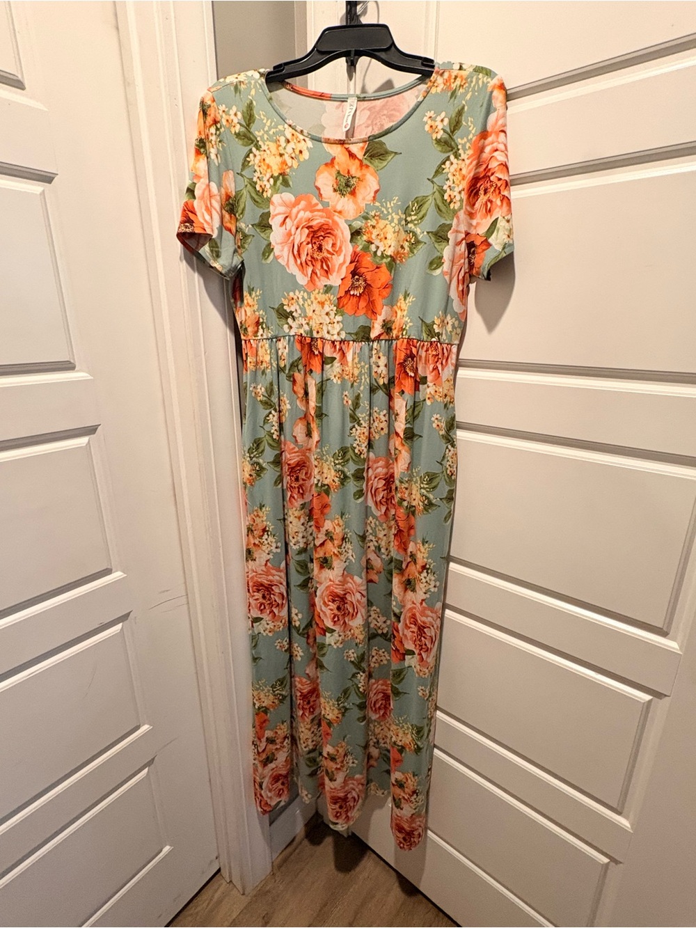 Floral Maxi Dress for women - Sage Green with Peach Floral Print by P & Rose